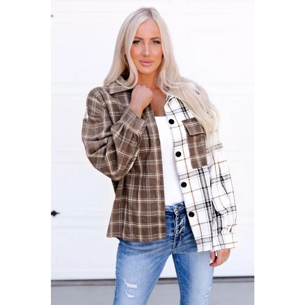 Plaid Contrast Button Up Shirt Jacket - Madi Gray Boutique