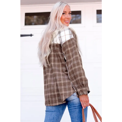 Plaid Contrast Button Up Shirt Jacket - Madi Gray Boutique