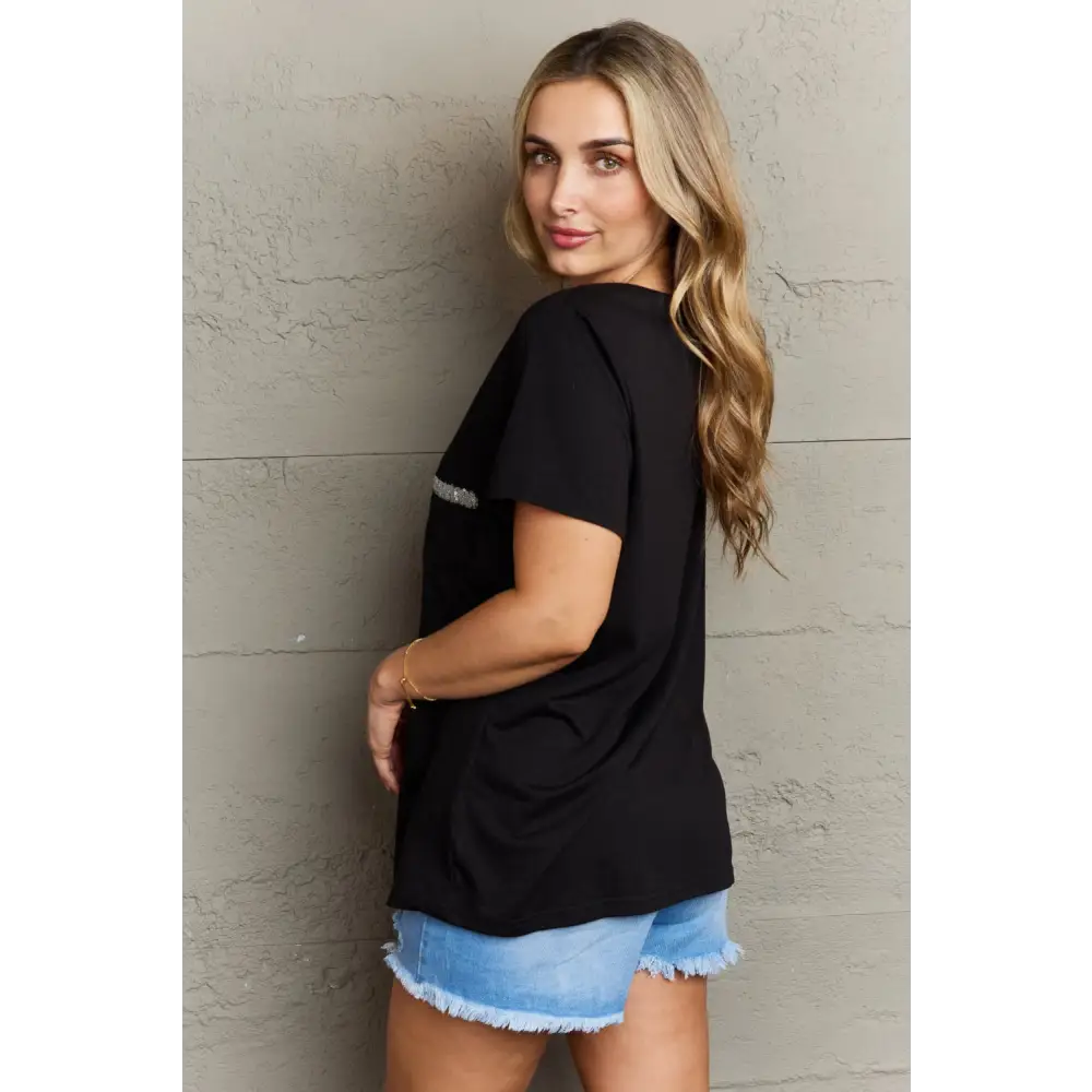 Plus Size Contrast Sequin V-Neck Tee Shirt - Madi Gray Boutique