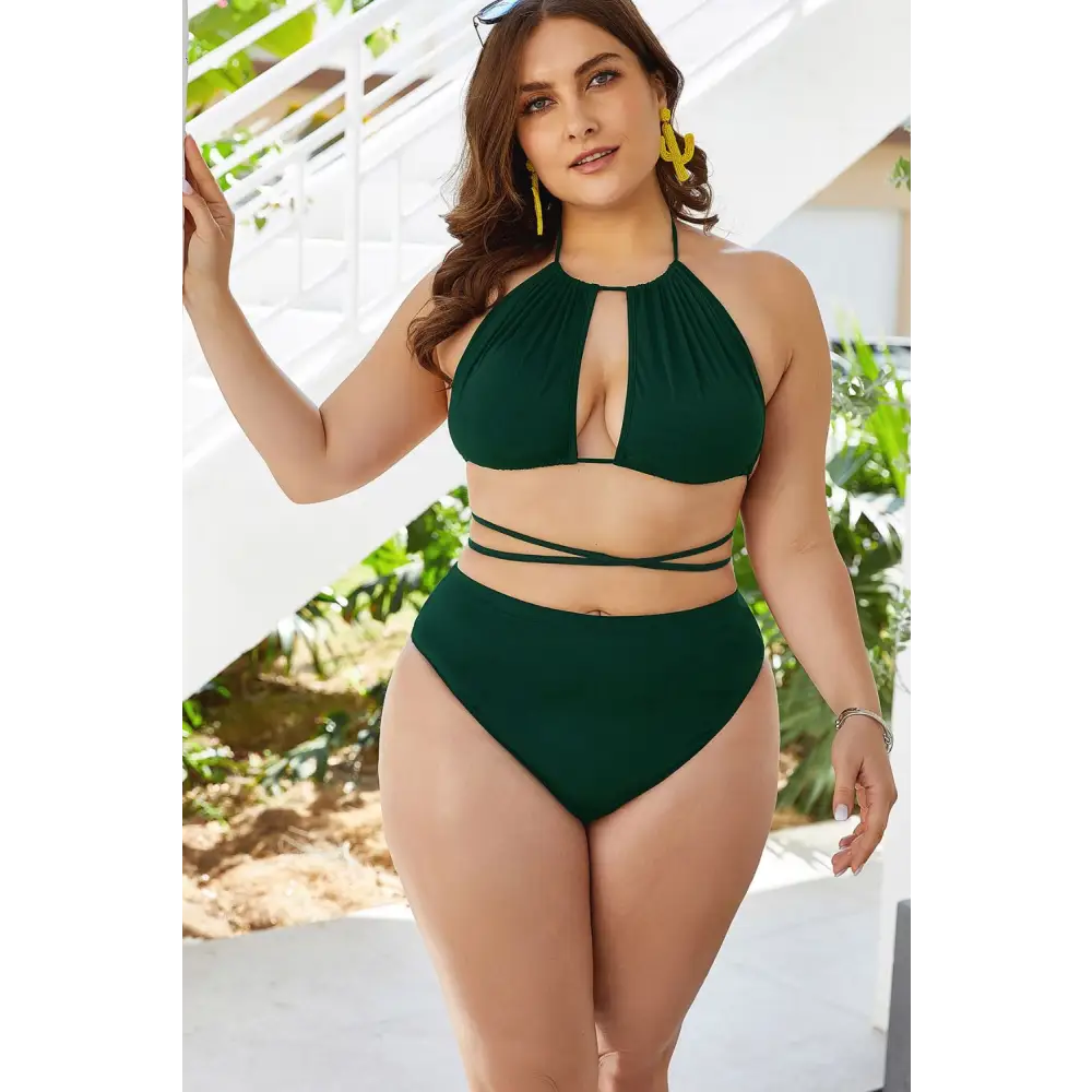 Plus Size Cutout Tied Backless Bikini Set