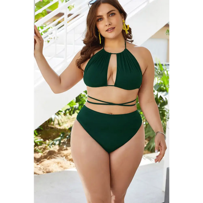 Plus Size Cutout Tied Backless Bikini Set