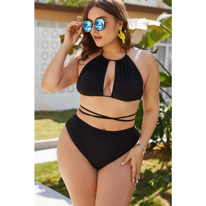 Plus Size Cutout Tied Backless Bikini Set