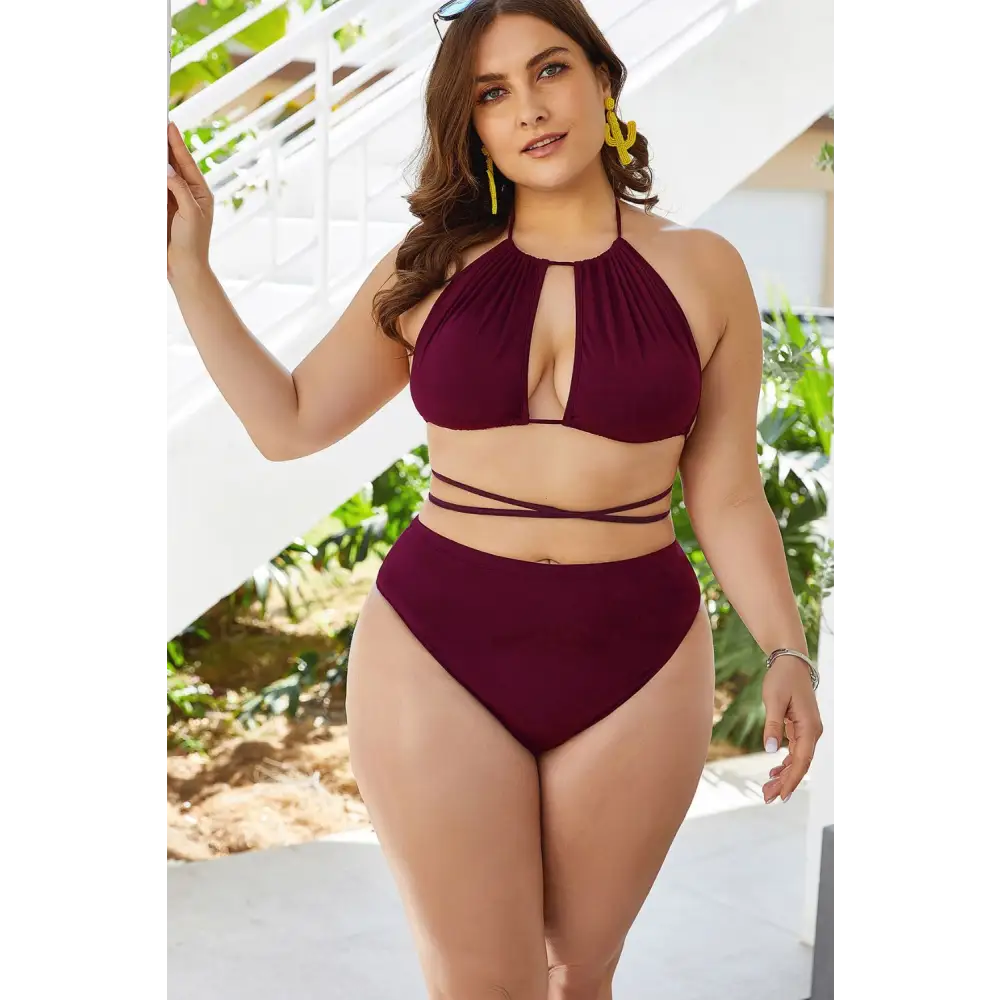 Plus Size Cutout Tied Backless Bikini Set