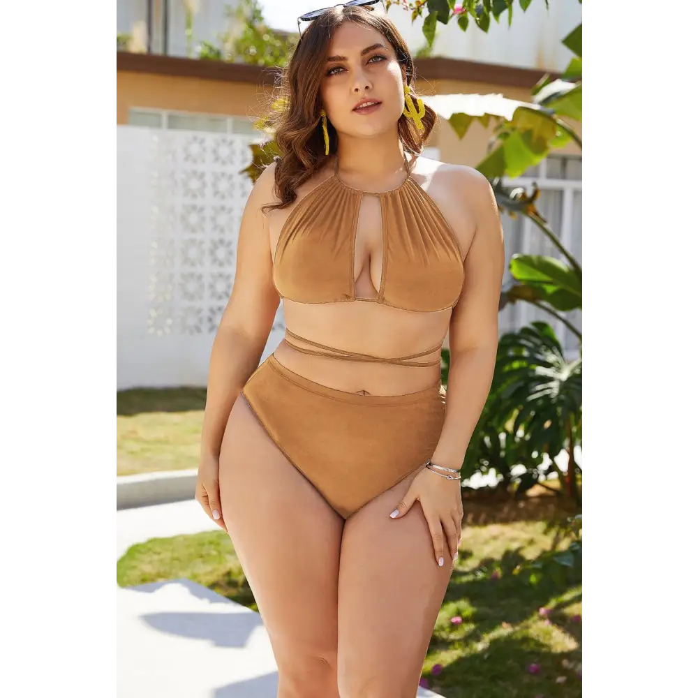 Plus Size Cutout Tied Backless Bikini Set