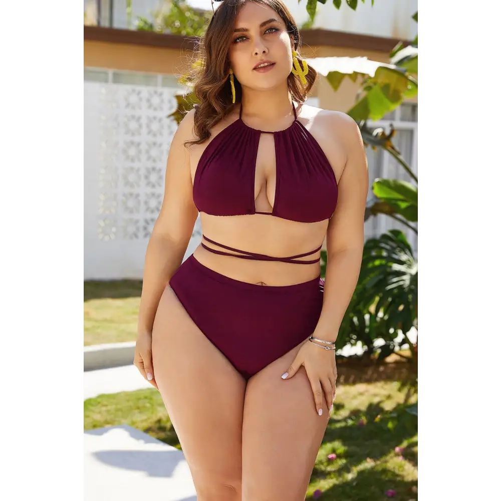 Plus Size Cutout Tied Backless Bikini Set