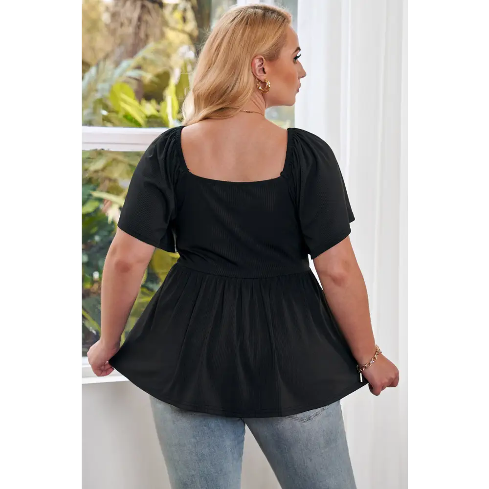 Plus Size Drawstring Sweetheart Neck Babydoll Blouse - Madi Gray Boutique