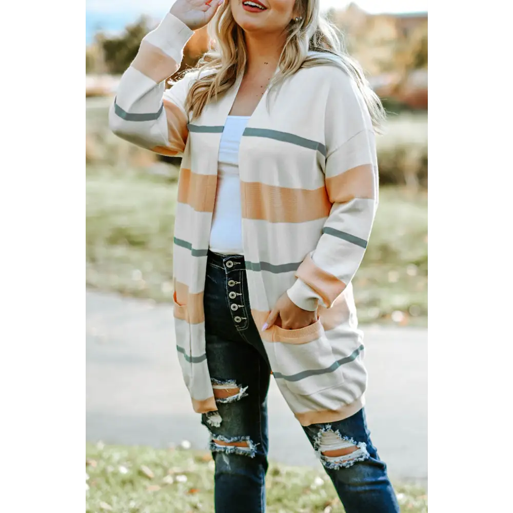 Plus Size Striped Open Front Cardigan - Madi Gray Boutique