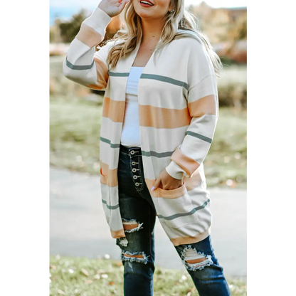 Plus Size Striped Open Front Cardigan - Madi Gray Boutique