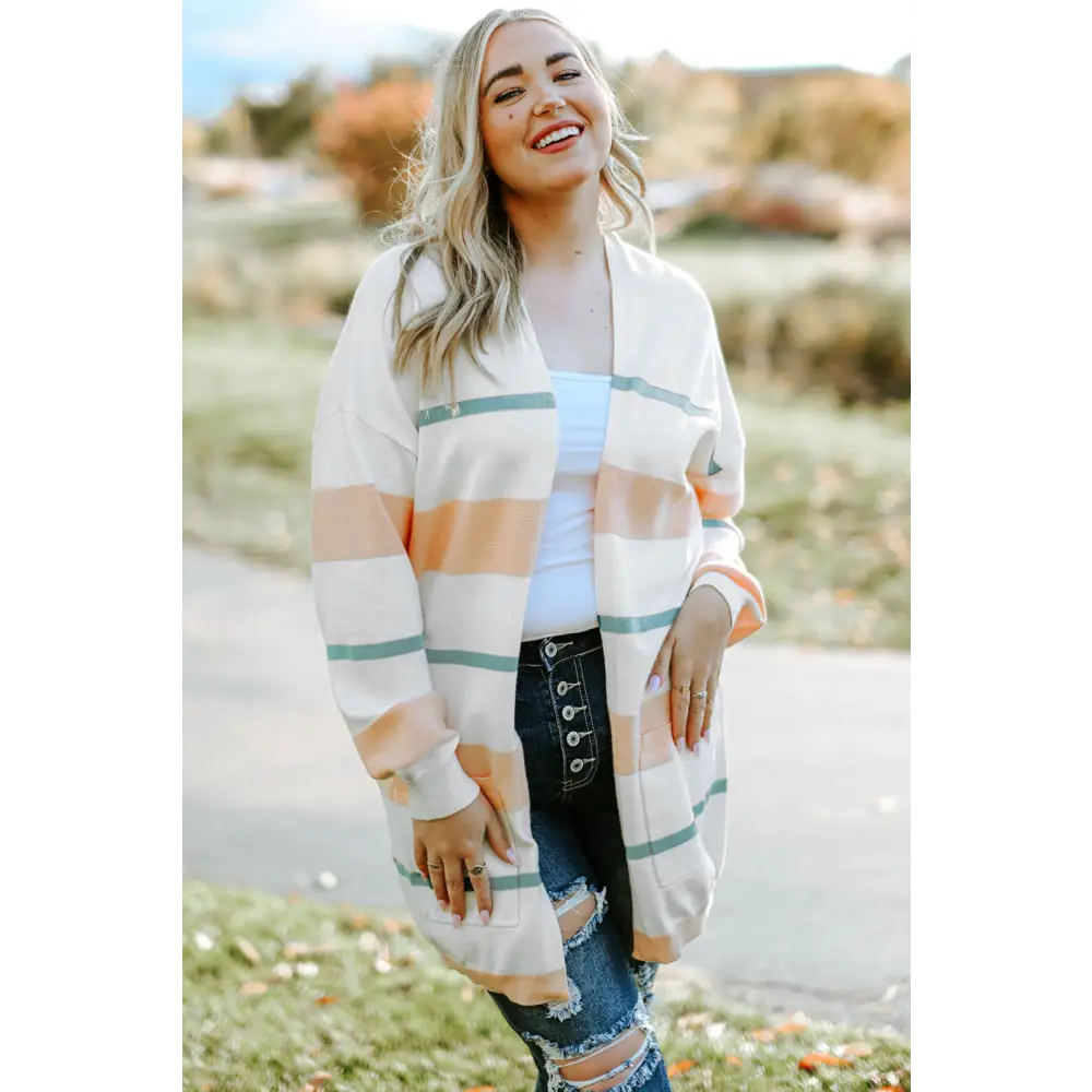 Plus Size Striped Open Front Cardigan - Madi Gray Boutique