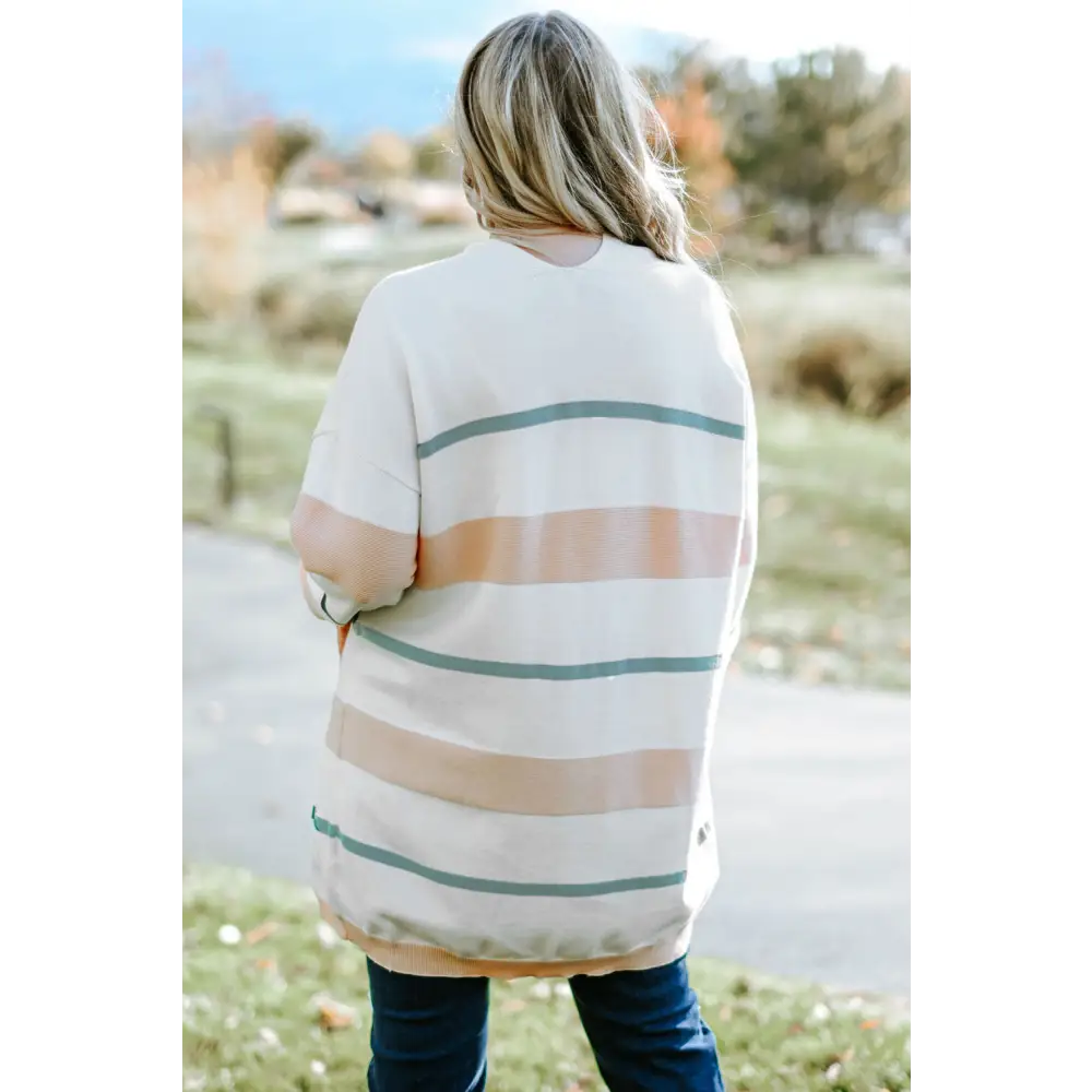 Plus Size Striped Open Front Cardigan - Madi Gray Boutique