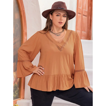 Plus Size V-Neck Peplum Blouse - Madi Gray Boutique