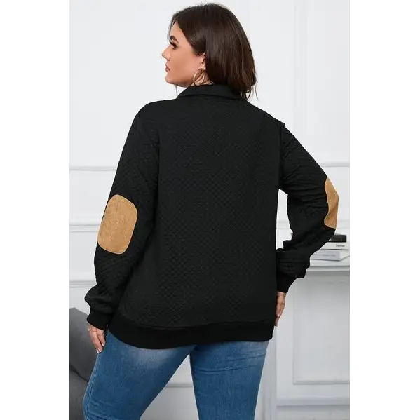 Plus Size Waffle-Knit Collared Neck Sweatshirt - Tops