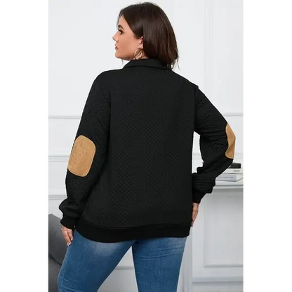 Plus Size Waffle-Knit Collared Neck Sweatshirt - Tops