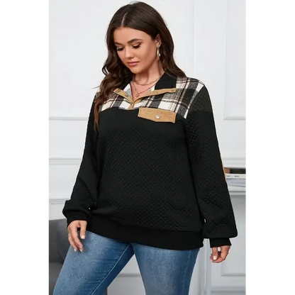 Plus Size Waffle-Knit Collared Neck Sweatshirt - Tops