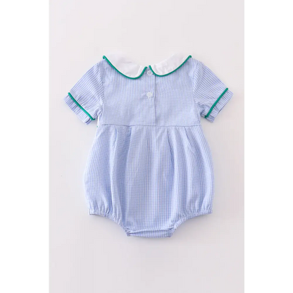 Premium Blue duck embroidery boy gingham bubble - baby