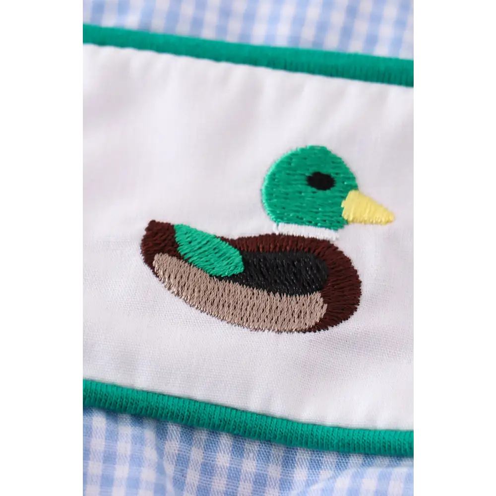 Premium Blue duck embroidery boy gingham bubble - baby