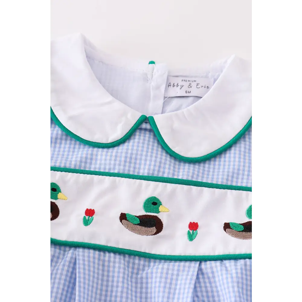 Premium Blue duck embroidery boy gingham bubble - baby