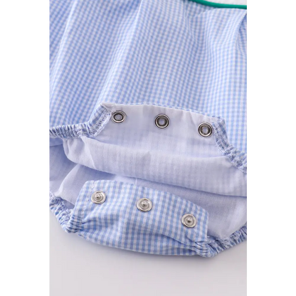 Premium Blue duck embroidery boy gingham bubble - baby