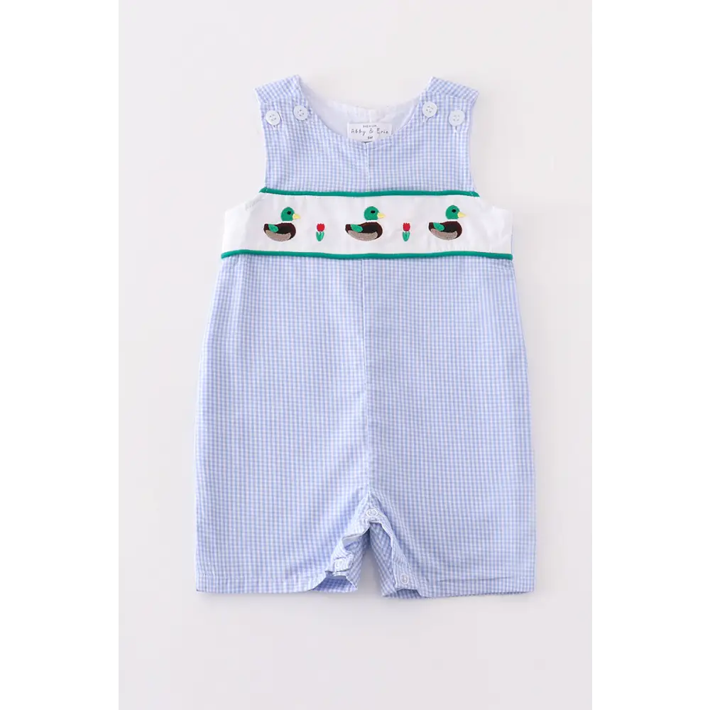 Premium Blue duck embroidery boy gingham jonjon - baby