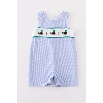 Premium Blue duck embroidery boy gingham jonjon - baby