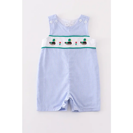 Premium Blue duck embroidery boy gingham jonjon - baby