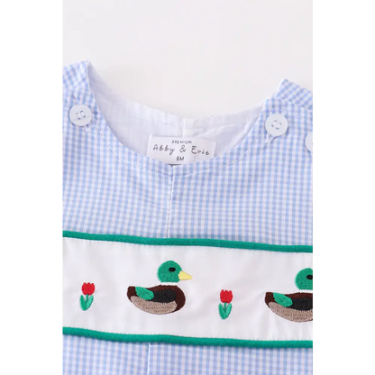 Premium Blue duck embroidery boy gingham jonjon - baby