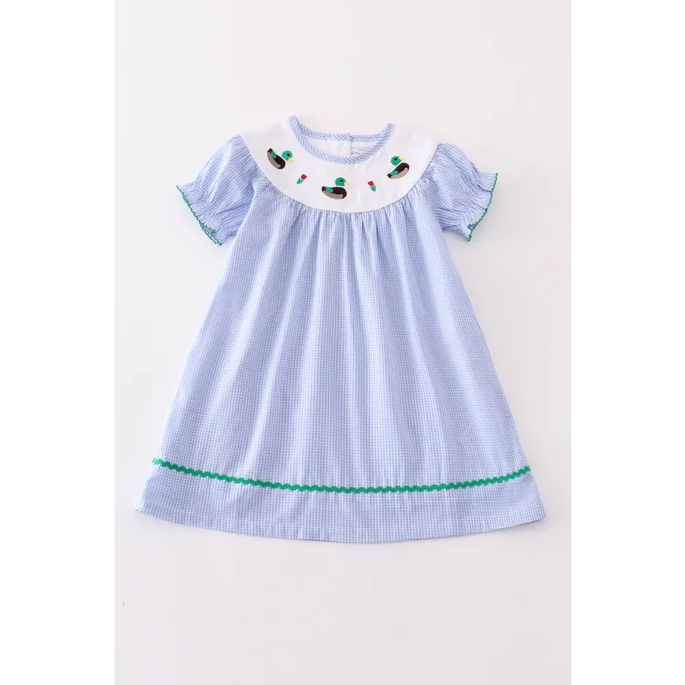 Premium Blue duck embroidery girl dress - Dress