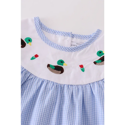 Premium Blue duck embroidery girl dress - Dress