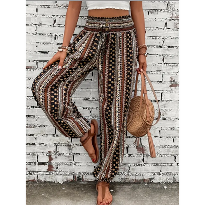 Printed High Waist Pants - Multicolor / S