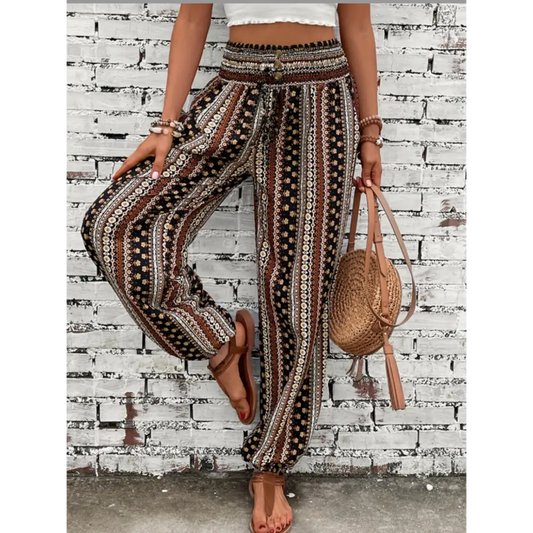 Printed High Waist Pants - Multicolor / S