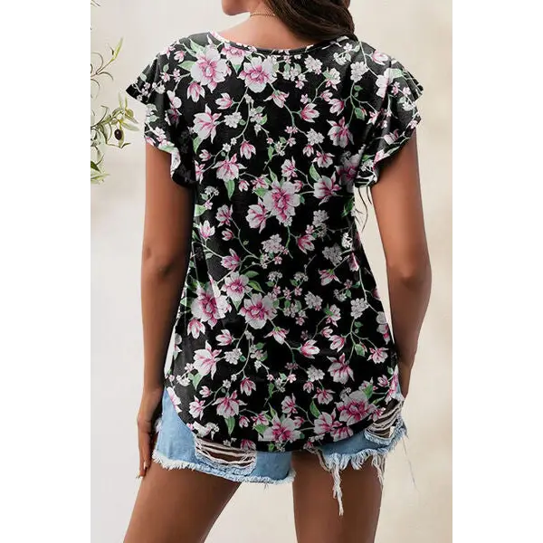 Printed Round Neck Short Sleeve T-Shirt - Tops