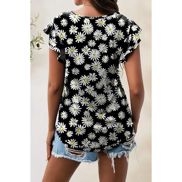 Printed Round Neck Short Sleeve T-Shirt - Tops