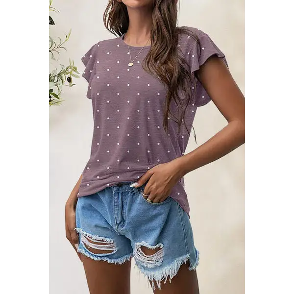 Printed Round Neck Short Sleeve T-Shirt - Tops