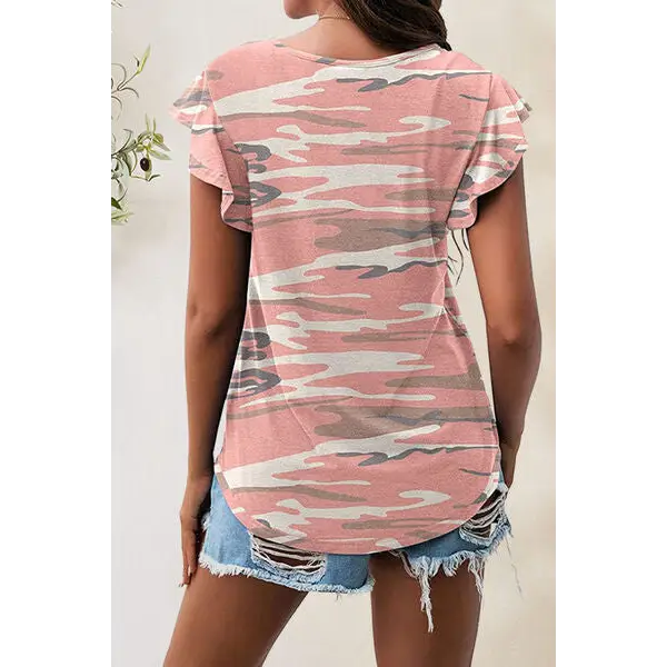 Printed Round Neck Short Sleeve T-Shirt - Tops