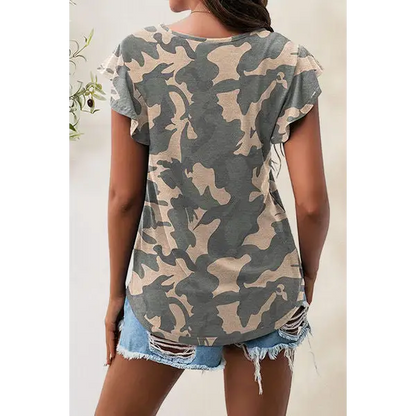 Printed Round Neck Short Sleeve T-Shirt - Tops