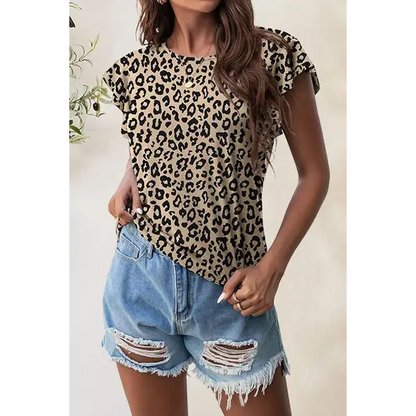 Printed Round Neck Short Sleeve T-Shirt - Tops