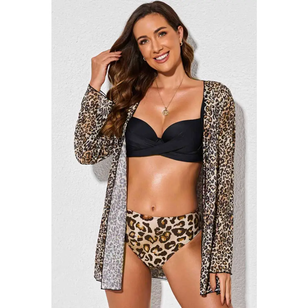 Printed Three-Piece Swimsuit - Leopard / S