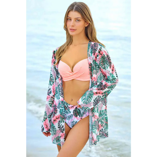 Printed Three-Piece Swimsuit - Pink / S