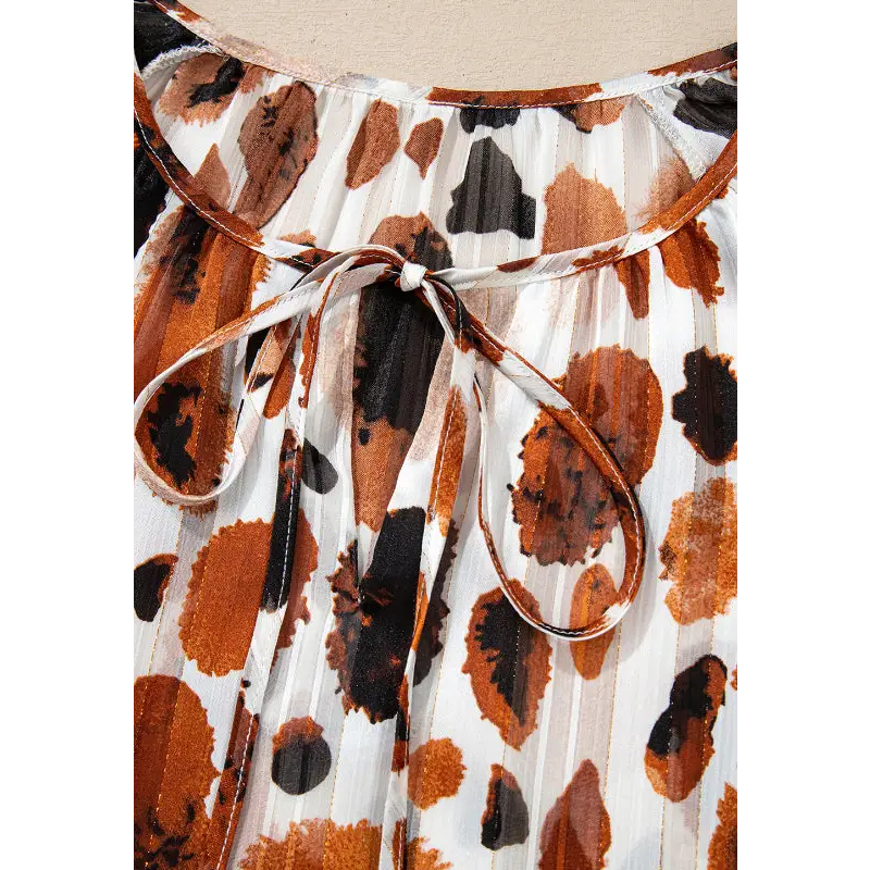 Printed Tie Neck Three-Quarter Sleeve Blouse - Tops