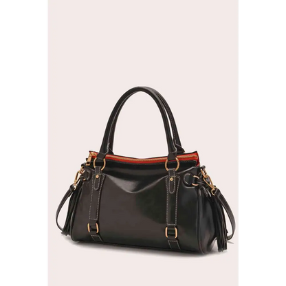 PU Leather Handbag - Black / One Size