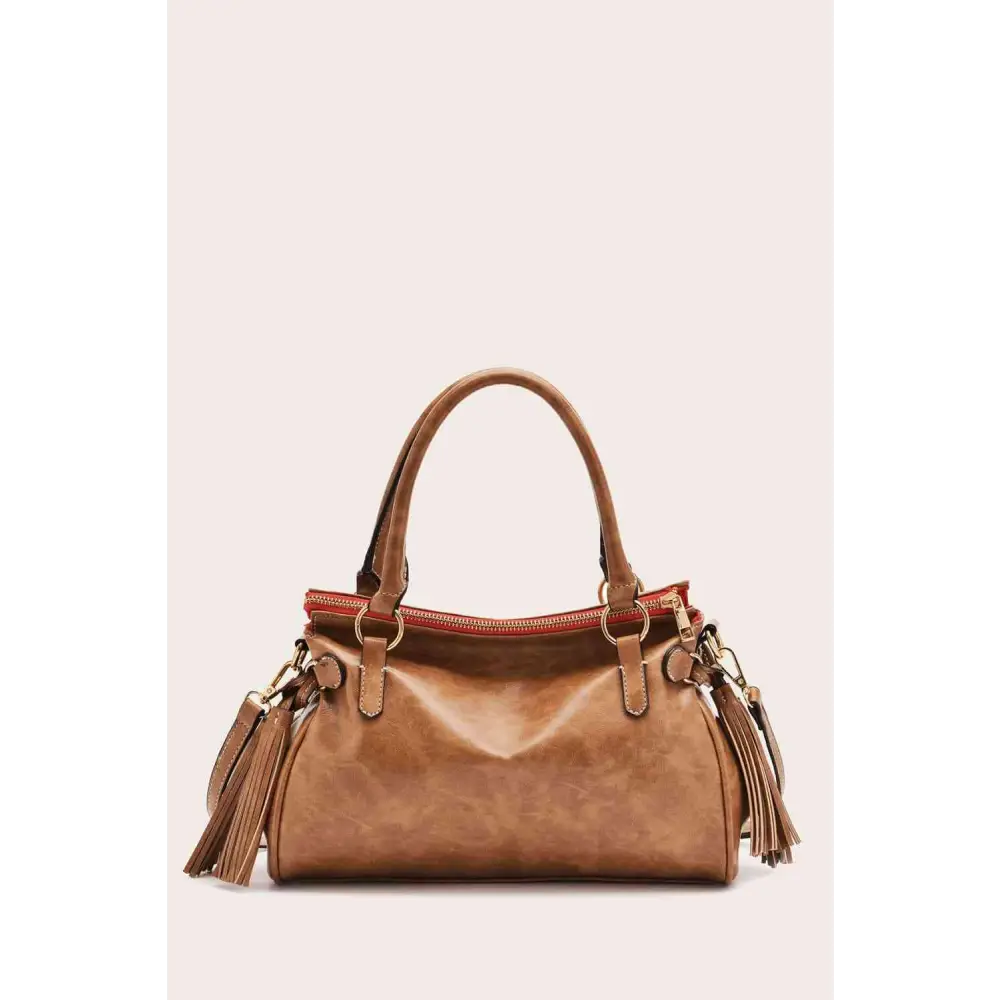 PU Leather Handbag - Taupe / One Size