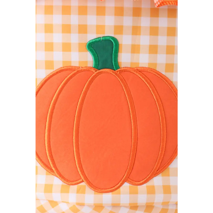 Pumpkin applique checkered ruffle candy bucket - One Size - Basket