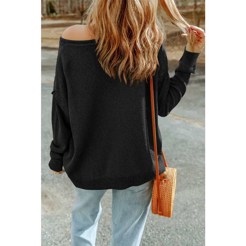 Pumpkin Round Neck Long Sleeve Knit Top - Tops