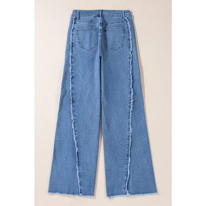 Raw Hem Wide Leg Jeans with Pockets