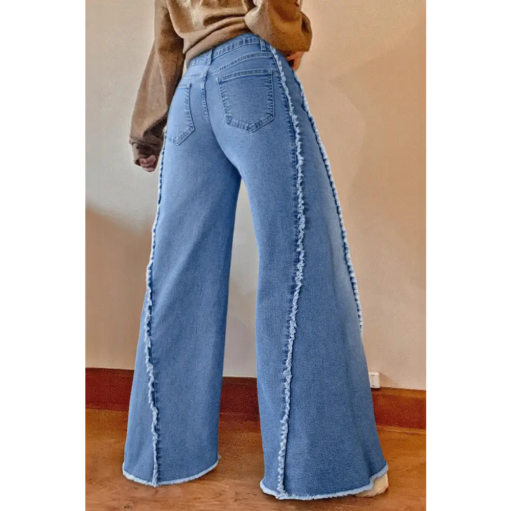 Raw Hem Wide Leg Jeans with Pockets