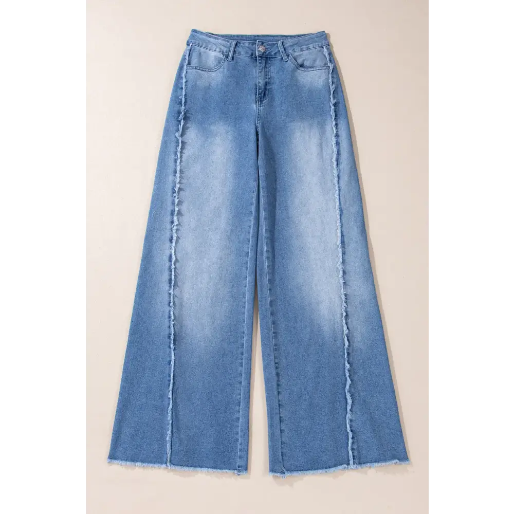 Raw Hem Wide Leg Jeans with Pockets