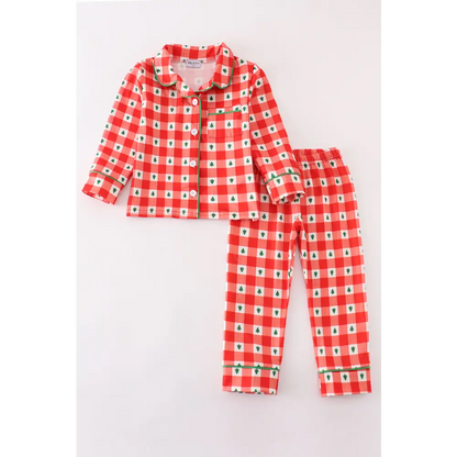 Red christmas tree gingham boy pajamas set - Set