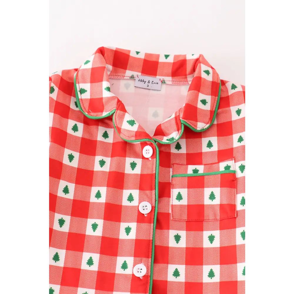 Red christmas tree gingham boy pajamas set - Set