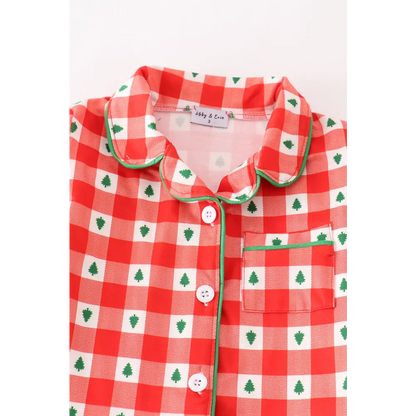 Red christmas tree gingham boy pajamas set - Set