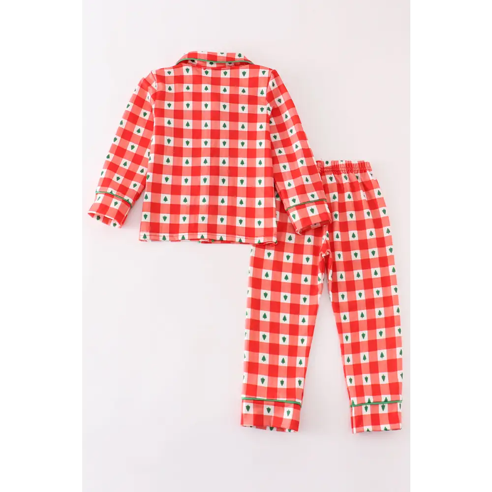 Red christmas tree gingham boy pajamas set - Set